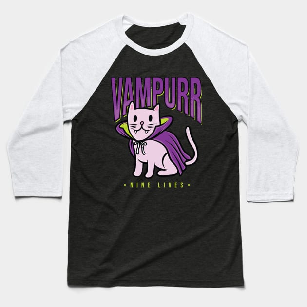 Funny Halloween Vampire Cat lover gifts Baseball T-Shirt by Planet of Tees